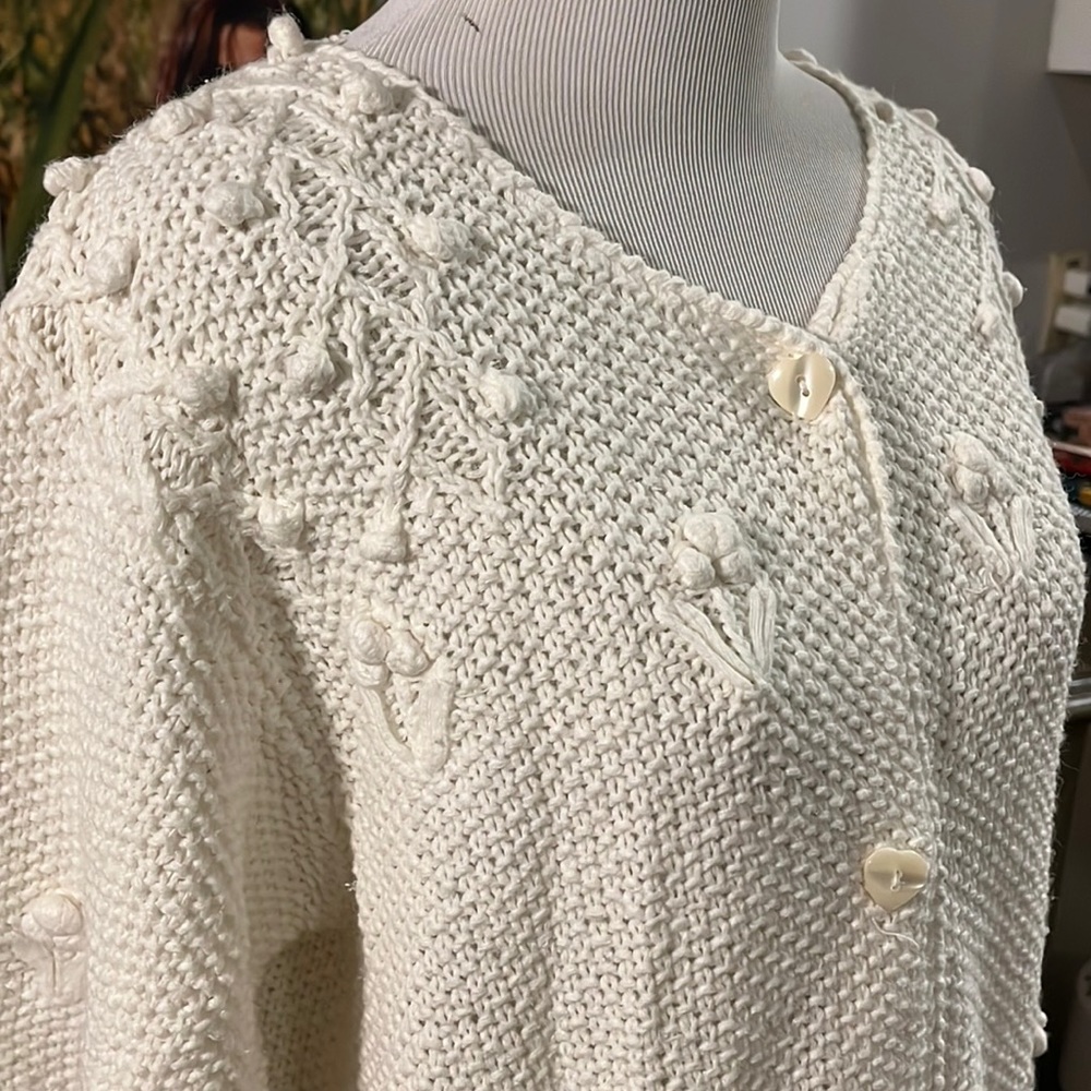 VINTAGE MARISA CHRISTINA HAND KNITTED OVERSIZED CARDIGAN IVORY WHITE SIZE MP - Picture 3 of 14